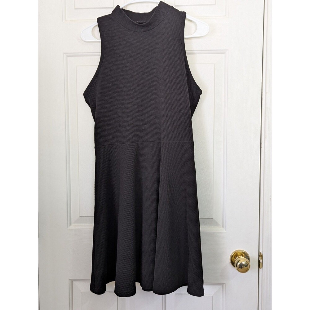 Decree Womens Tank Dress Large Black Fit & Flare Cut Out Back Knit Stretch